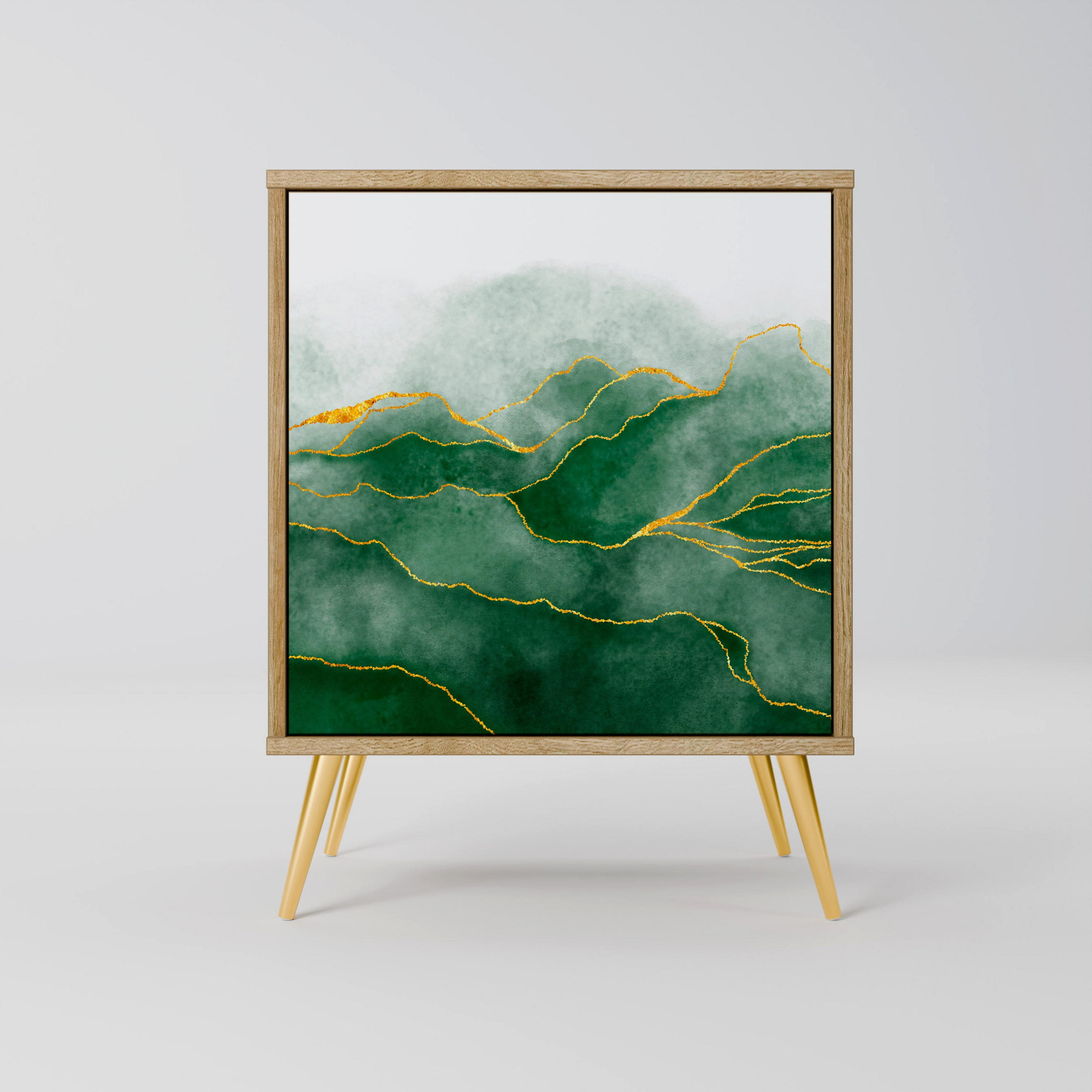 SIDEBOARD EXPENSIVE NATURE, Eichefarben, 57,5x42x75,5 cm, Goldfarbene Metallfüße - Eichefarben/Goldfarben, Holzwerkstoff/Metall (57.5/75.5/42cm) - SpaceRebels