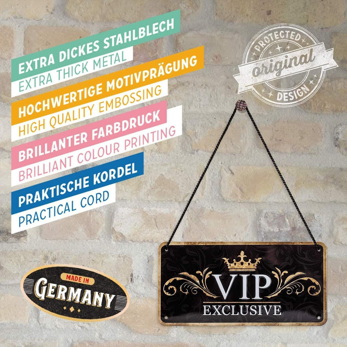 HÄNGESCHILD 10/20 cm Achtung VIP Exclusive - Multicolor, Metall (20/10/0.2cm) - Nostalgic-Art