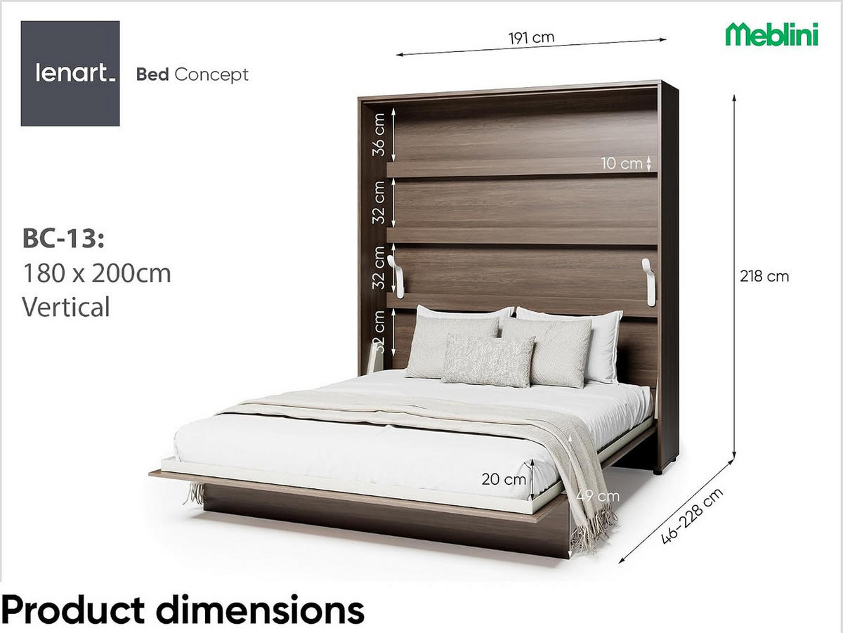 SCHRANKBETT BED CONCEPT BC-13 - Alteiche, Holzwerkstoff (180/200cm) - Meblini