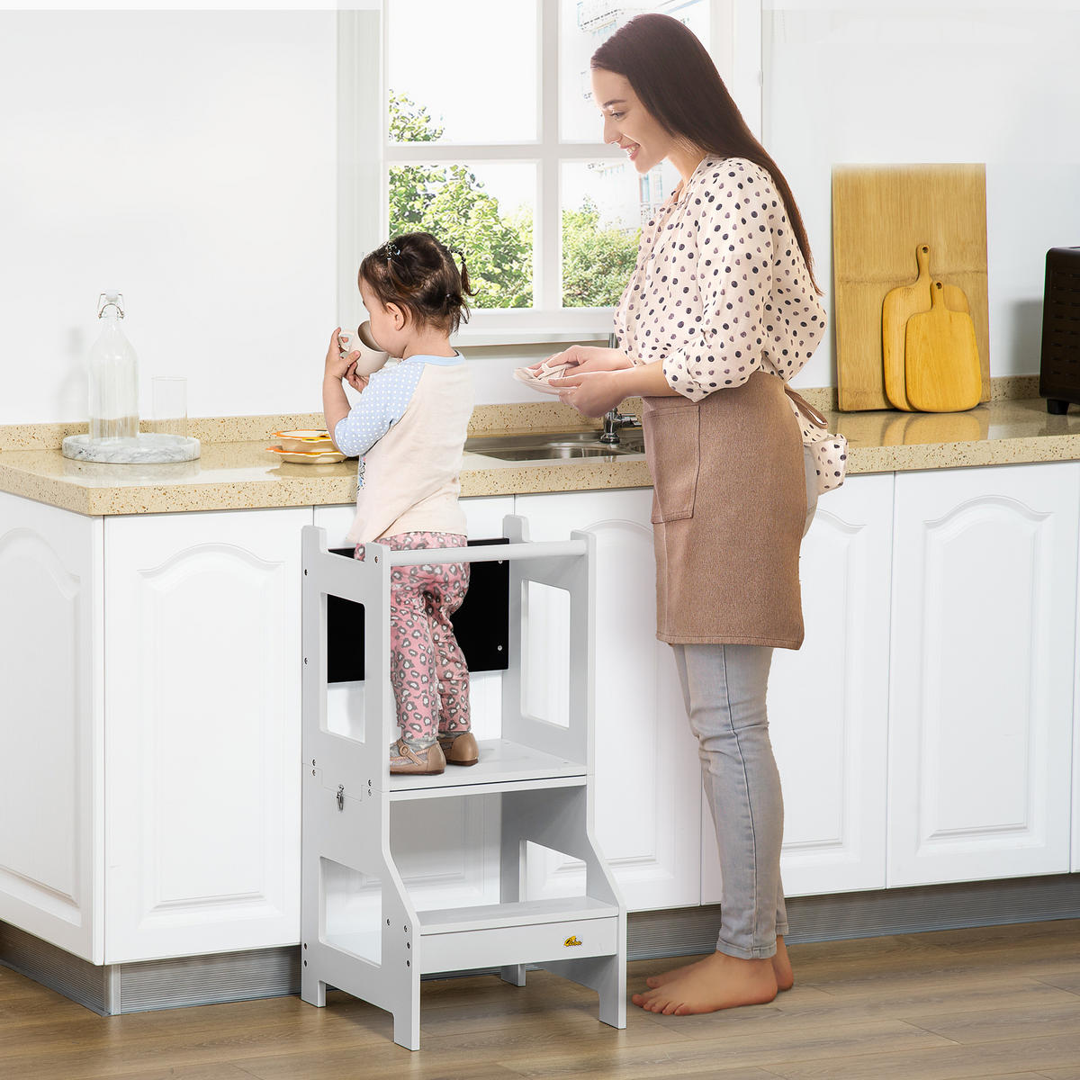 LERNTURM DE-17264 3-in-1 mit Tafel & Sicherheitsrand Grau - Grau, Holzwerkstoff (44/86/42cm) - ComfortXL