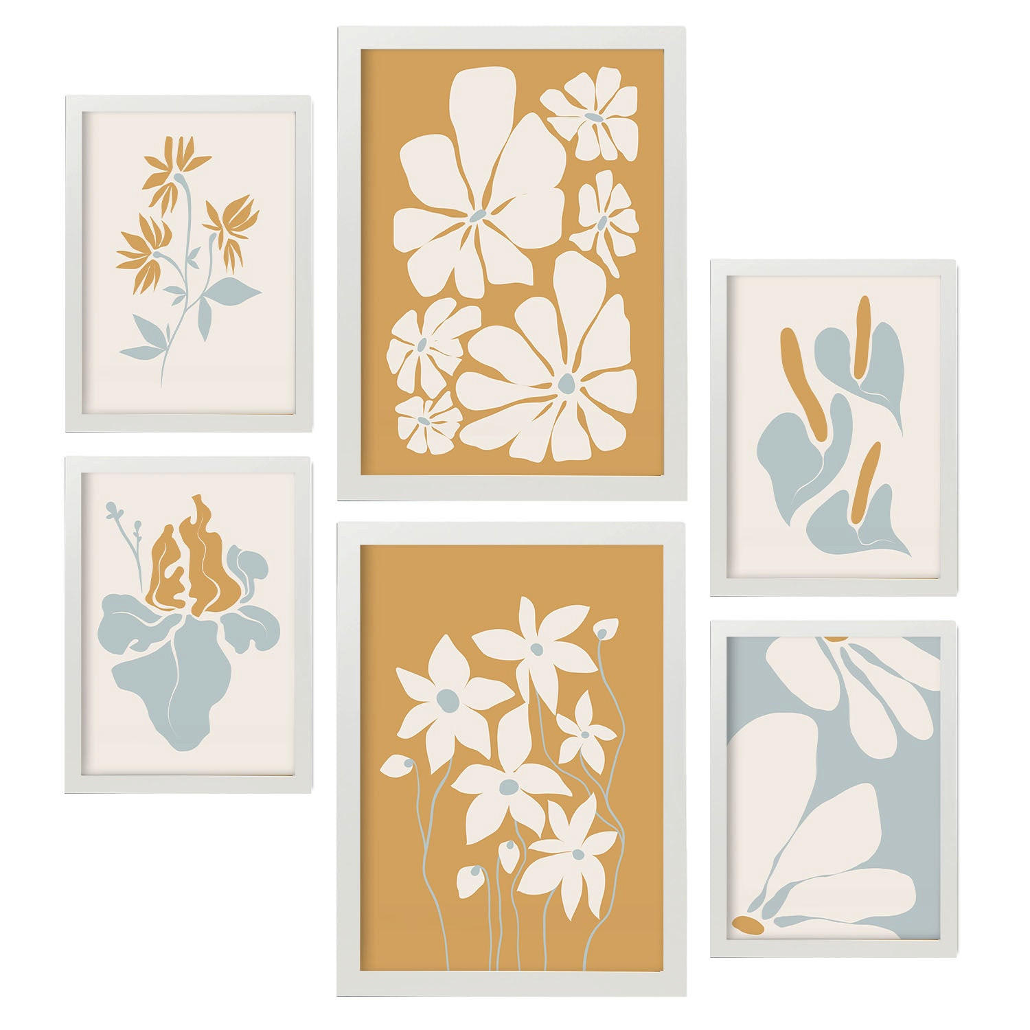 POSTER Set Mit 6 Blumenrahmen 2 In Blume Zusammenfassung Ästhetische Dekorative Gemälde Für Ihr Wohnzimmer Schlafzimmer Zuhause A3 & A4 Weißer Rahmen - Weiß, Papier (29/3cm) - Nacnic