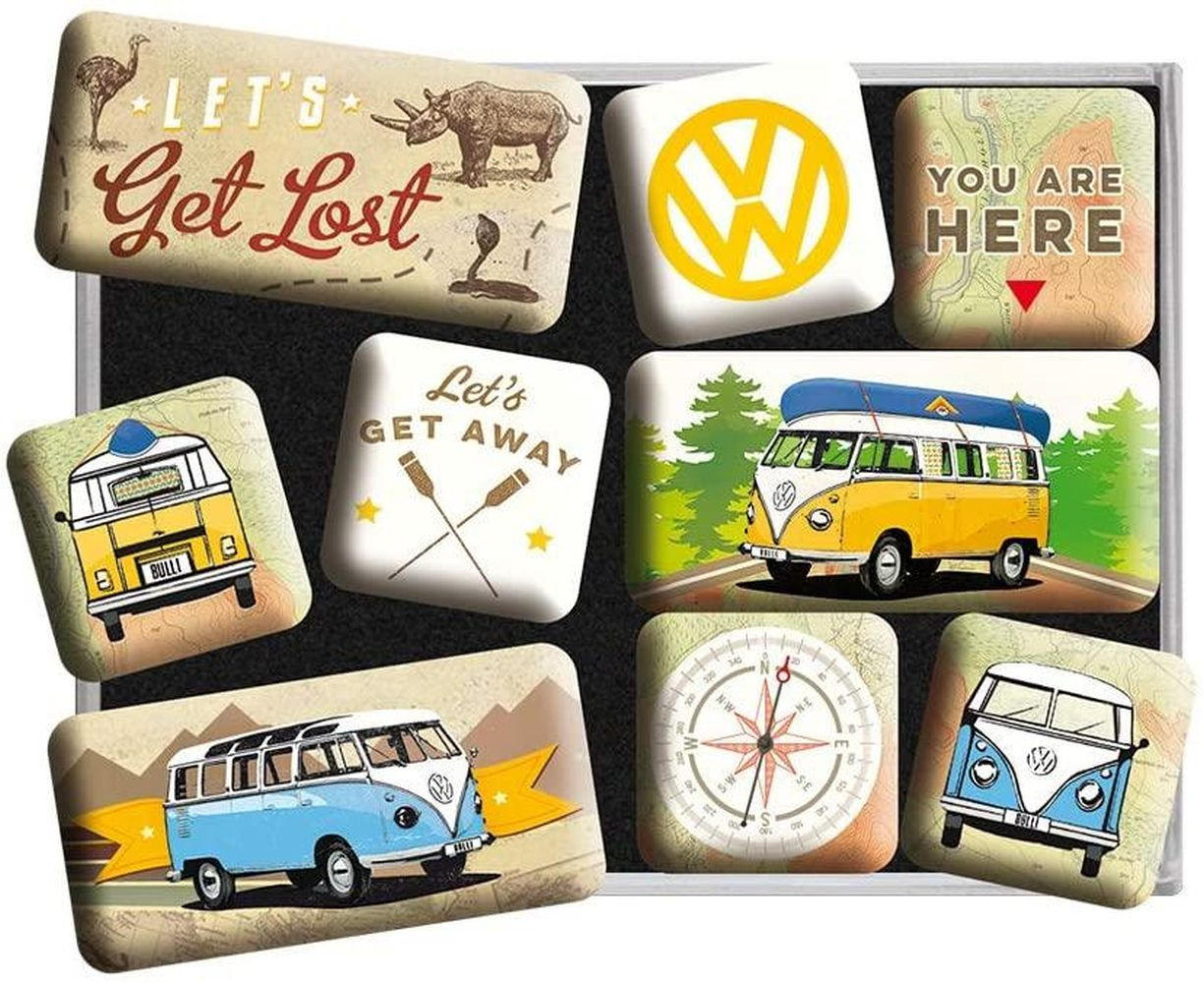 MAGNETSET 9-teilig Volkswagen VW Bulli Let's Get Lost - Multicolor, Metall (9/7/2cm) - Nostalgic-Art