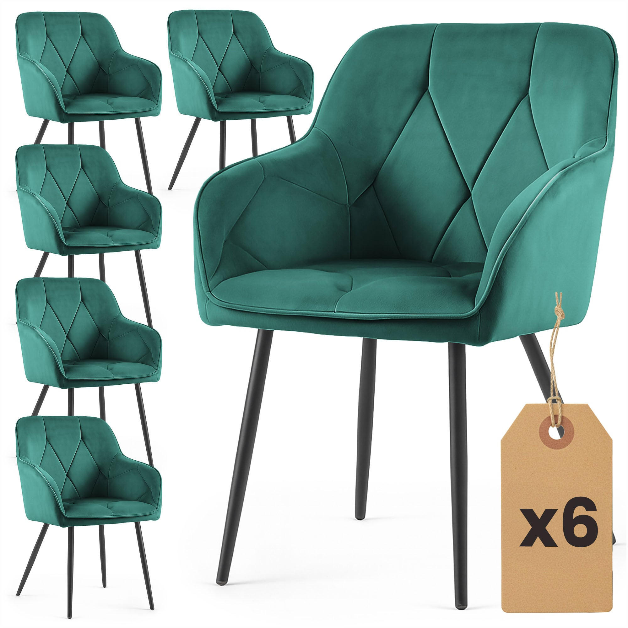 RAUMHIRSCH FURNITURE ČALOUNĚNÁ ŽIDLE, sada 6 ks, kovové nohy, zelená, černá 54,5/82,5/58