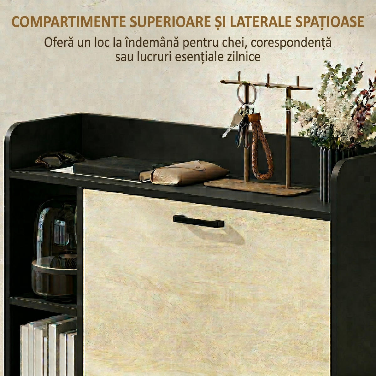 SCHUHSCHRANK Natur und Schwarz Holzwerkstoff klappbar mit Fächern 1 Stück - Naturfarben, Holzwerkstoff (83/90.5/24cm) - PANGIVO