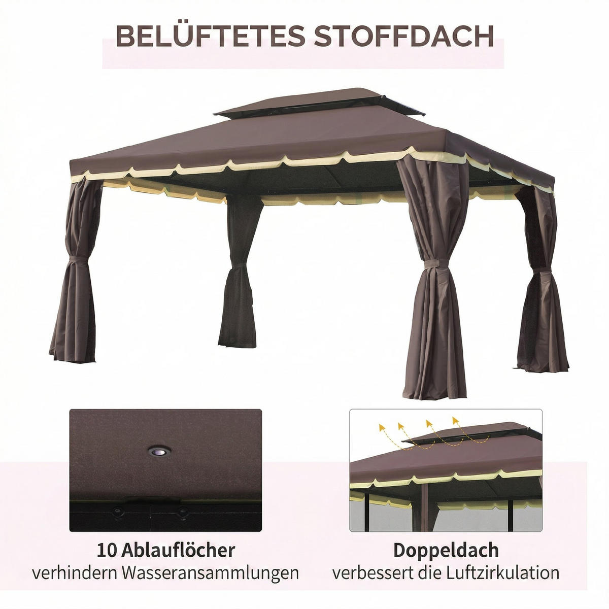 PAVILLON Alu+Polyester Kaffee+Schwarz - Dunkelbraun/Schwarz, Kunststoff/Metall (290/280/390cm) - Outsunny
