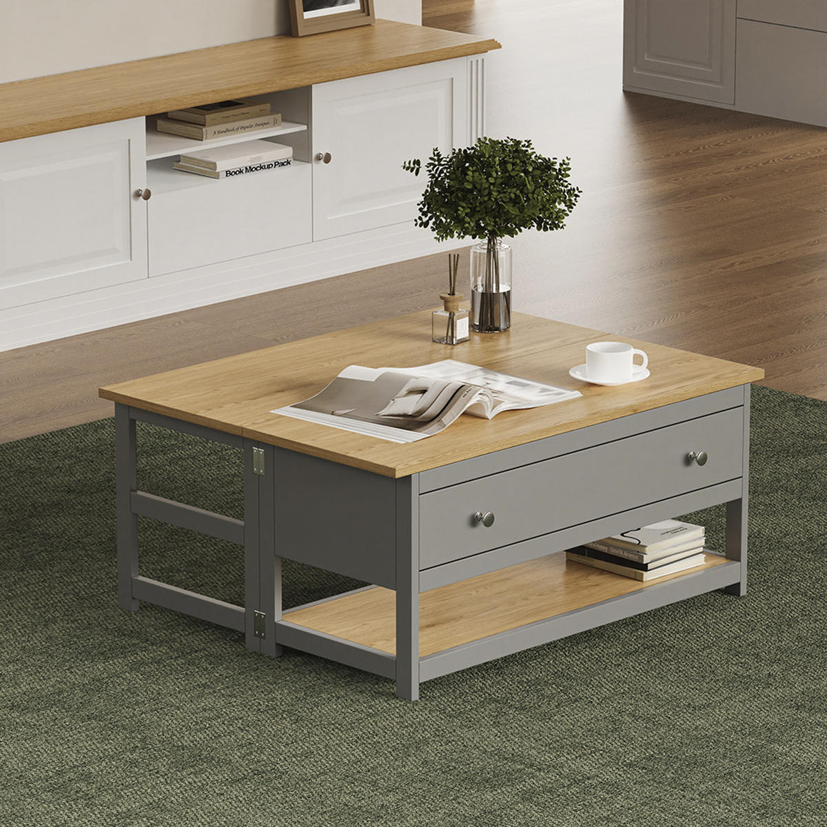 COUCHTISCH Vikla Anthrazit/Eiche 100 x 40 cm mit ausklappbarer Tischplatte - Anthrazit, Holzwerkstoff (40/100/44.5cm) - Vicco