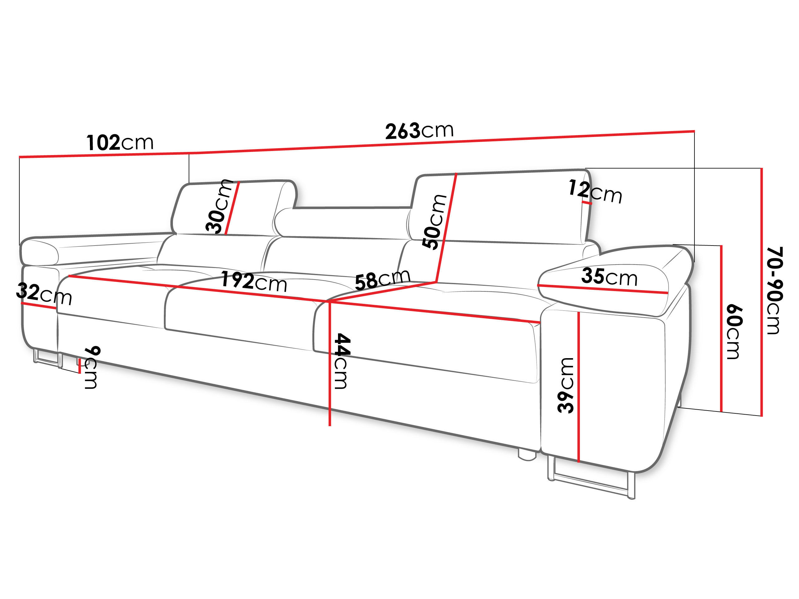 Thumbnail - Mirjan24 Sofa, Anthrazit, Textil, 3-Sitzer, Rechteckig, 263x90x102 cm, Wohnzimmer, Sofas & Couches, Sofas