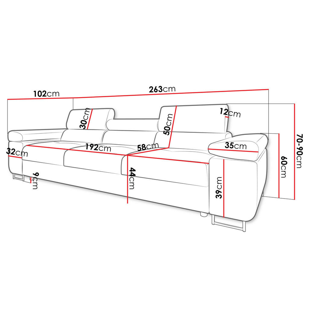 Thumbnail - Mirjan24 Sofa, Ecru, Textil, 3-Sitzer, Rechteckig, 263x90x102 cm, Wohnzimmer, Sofas & Couches, Sofas