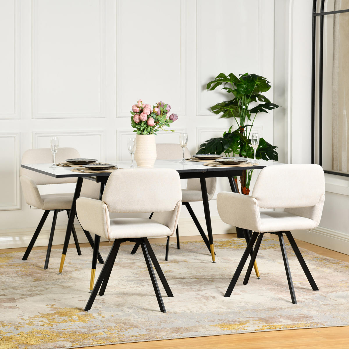 ESSTISCH Weiß Marmormuster rechteckig ausziehbar 120-160/80/75cm - Goldfarben/Schwarz, Holz/Metall (80/120/75cm) - Urban Meuble