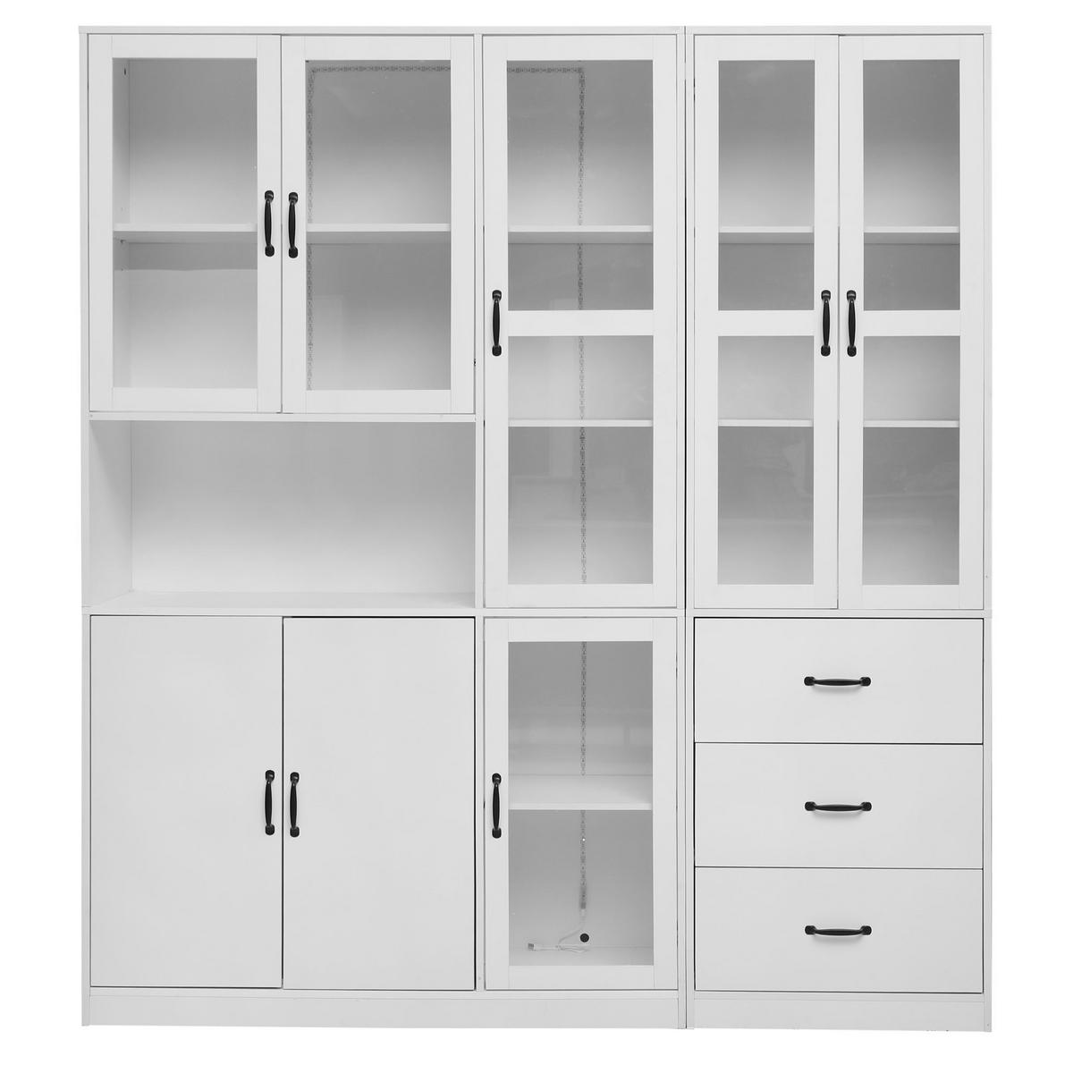 VITRINENSCHRANK 180/40/200 cm weiß aus Spanplatte mit LED und 8 Türen - Weiß, Holzwerkstoff (180/200/40cm) - OKWISH