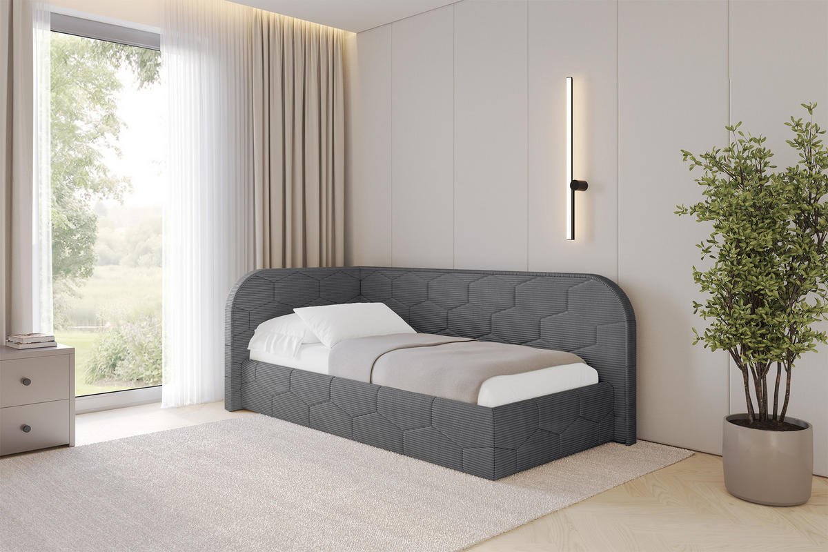 EINZELLBETT Jugendbett mit Bettkasten und Matratze H3/H4, Rechts - JAXY 90x200 Dunkelgrau - Schieferfarben, Holzwerkstoff/Textil (90/200cm) - ALTDECOR