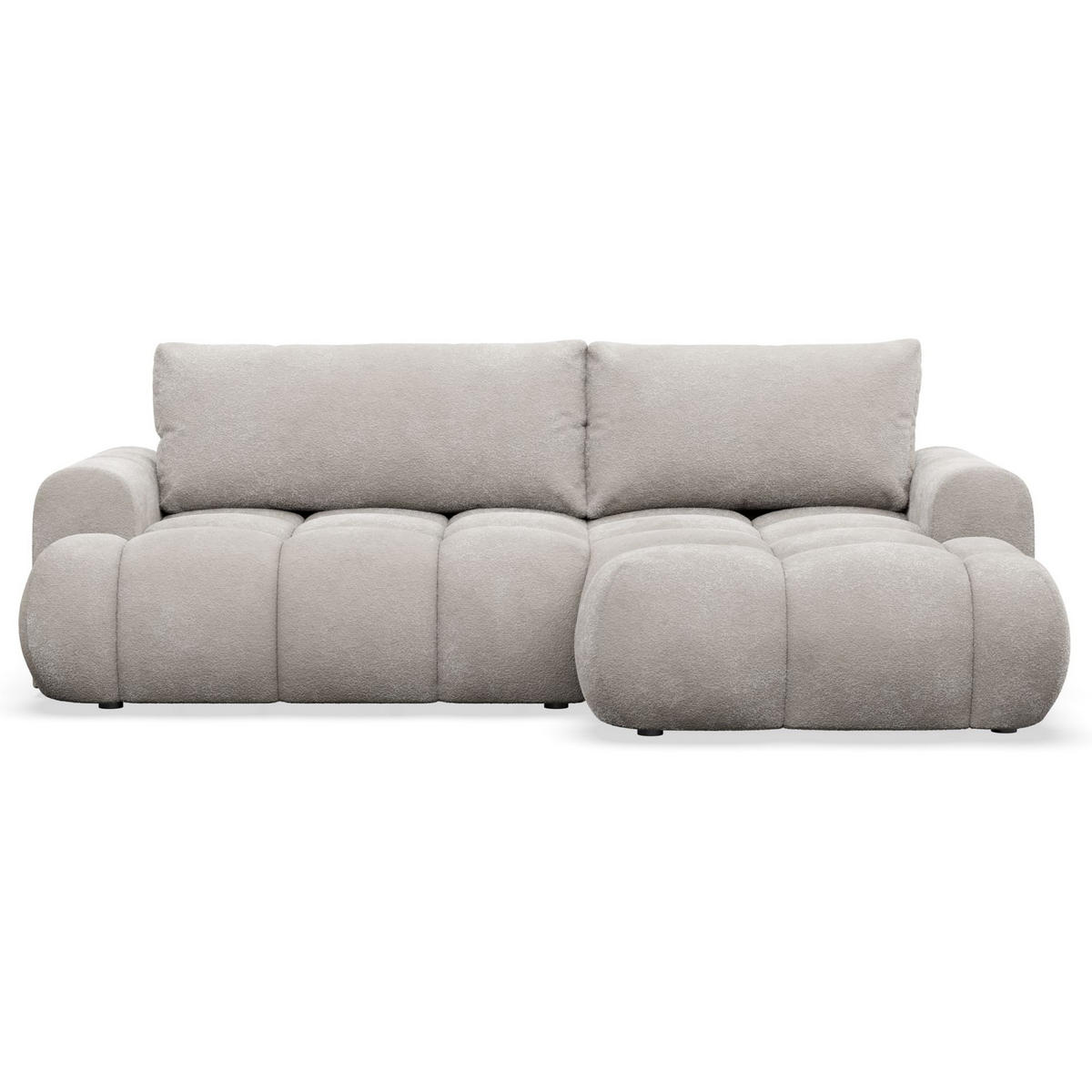 ECKSOFA Ombo Mini, Graubeige Bouclé, rechtsseitig - Taupe/Schwarz, Kunststoff/Textil (256/155cm) - Selsey