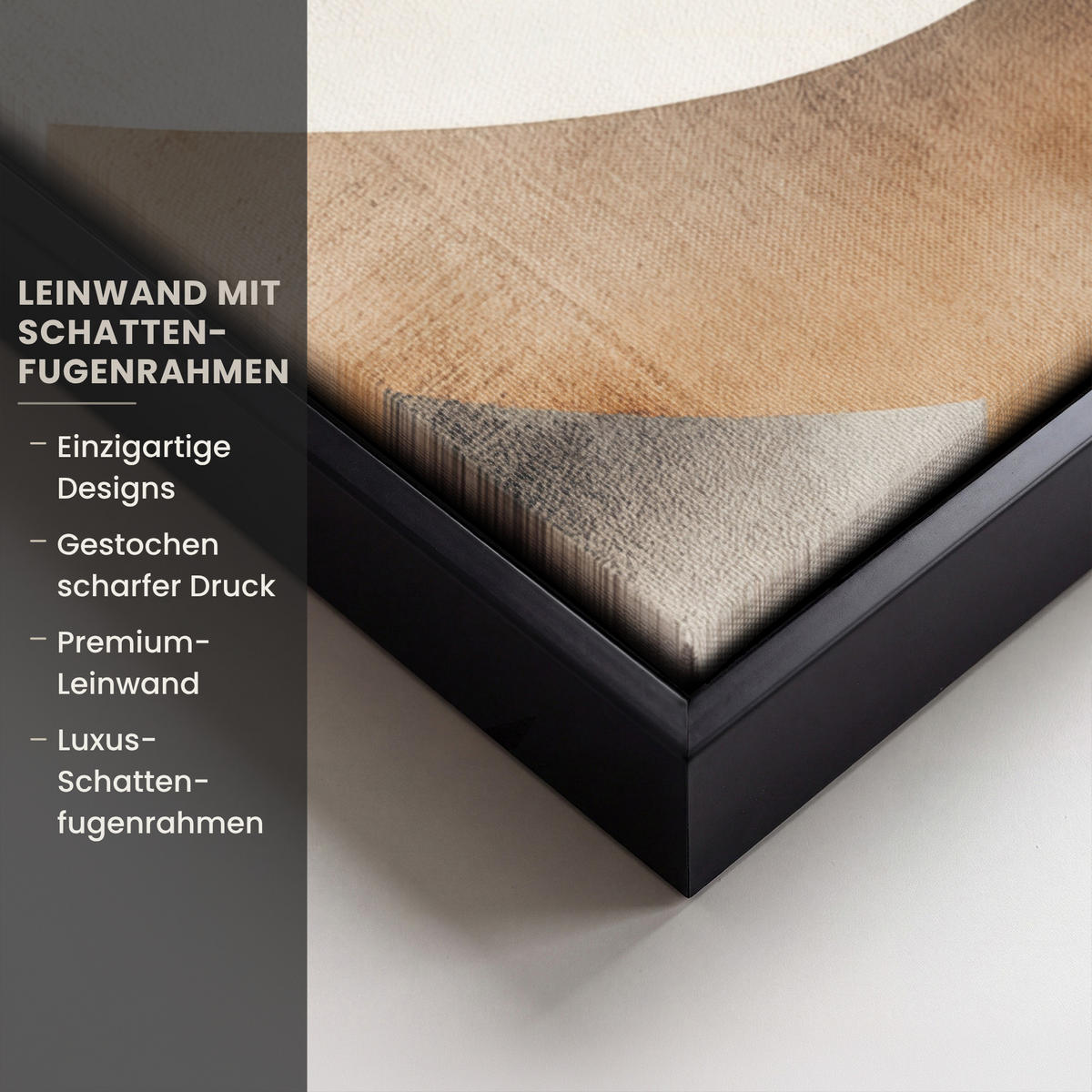 LEINWAND Bilder mit Rahmen - Abstrakt - Wellen - Schwarz - Verwittert - 60x80 - Trüffeleichefarben, Textil (60/80cm) - MuchoWow