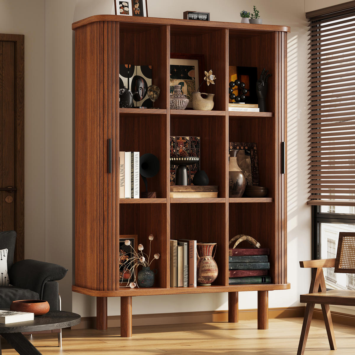 HIGHBOARD DE-38497 110/40/160 cm mit Rollladentür und geriffelter Front Dunkelbraun - Dunkelbraun, Holzwerkstoff (110/160/40cm) - ComfortXL