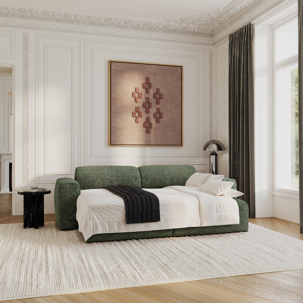 SCHLAFSOFA GERADE Geprägter Samt Smaragdgrün 240cm - Smaragdgrün, Textil (240/73/97cm) - Sia Home