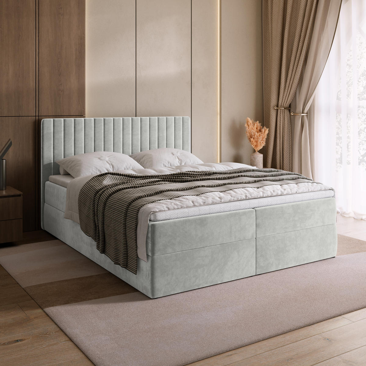 BOXBETT DREAM mit Topper 160x200 Grau - Grau, Textil (160/200cm) - Bromarkt