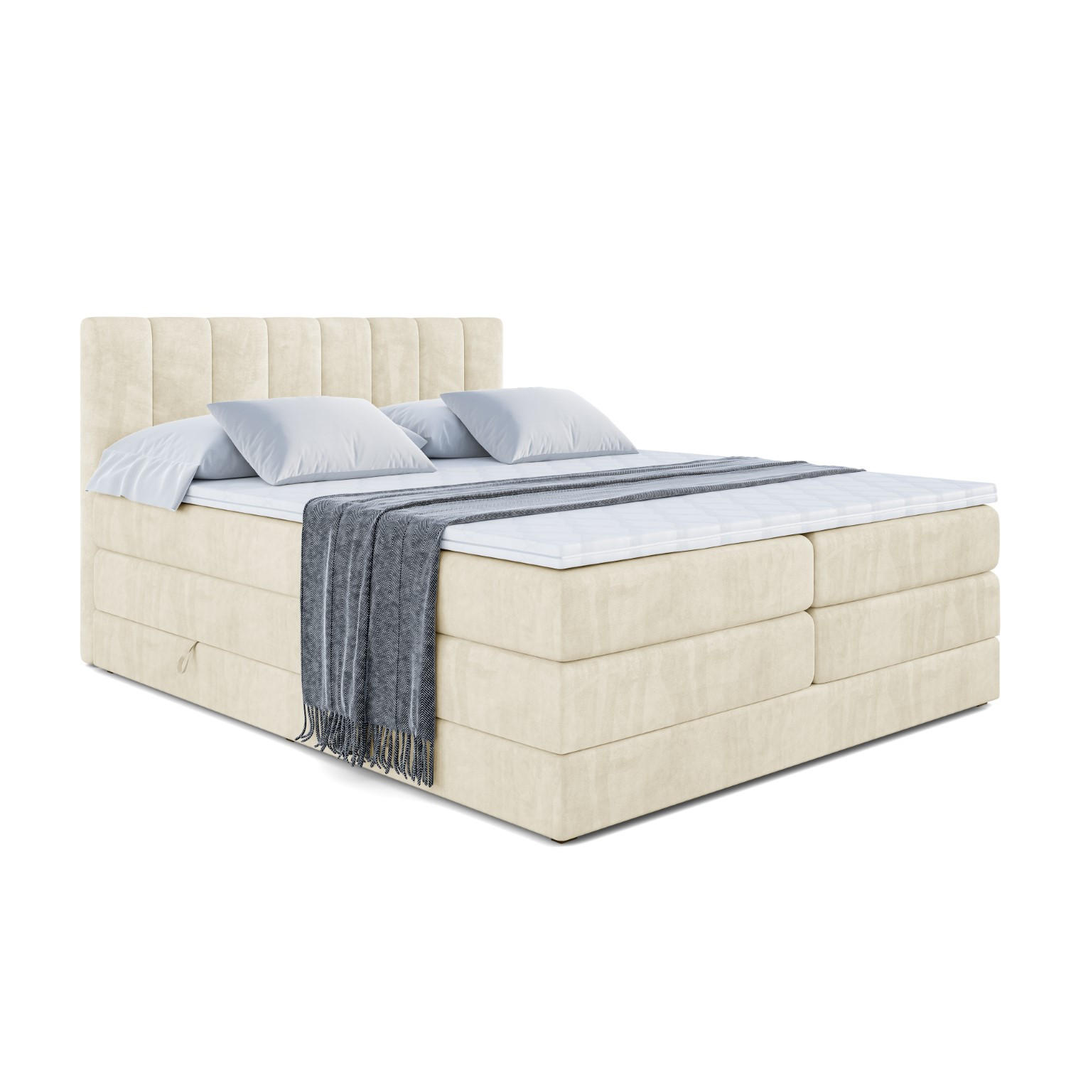 BOXSPRINGBETT OTTA KING - 200x200 - H3/H4 - Beige - Beige, Holzwerkstoff (200/200cm) - ALTDECOR