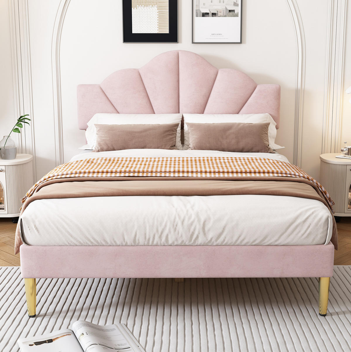 KINDERBETT Polsterbett 140/190 cm aus Velours mit höhenverstellbarem Kopfteil Rosa - Rosa, Textil (140/190cm) - Modenvie