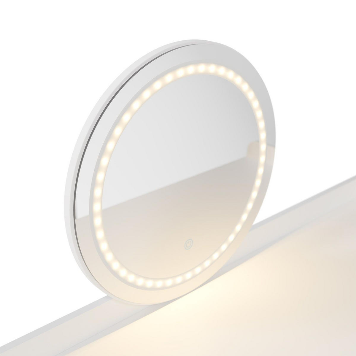 SCHMINKTISCH Samira weiß/gold mit Touch-LED-Spiegel und Hocker Tonia - Weiß, Holz (115/137/40cm) - Juskys