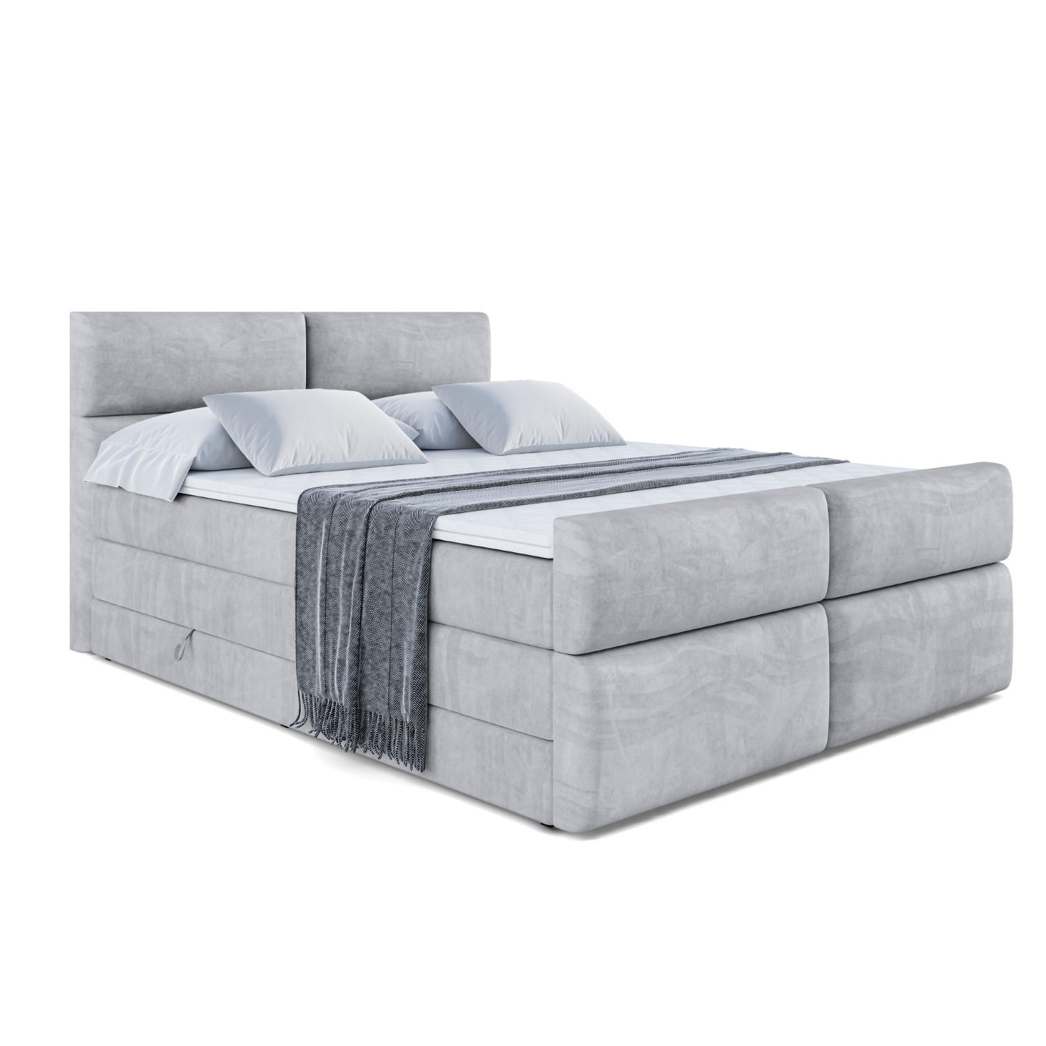 BOXSPRINGBETT BOXI3-Z KING - 140x200 - H3/H4 - Hellgrau - Hellgrau, Holzwerkstoff (140/200cm) - ALTDECOR