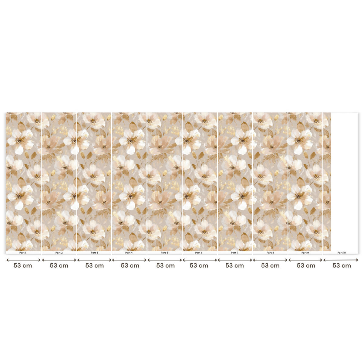TAPETE - Blumen - künstlerisch - Gold - 450x200 cm - Beige, Papier (450/200cm) - OnlyWow