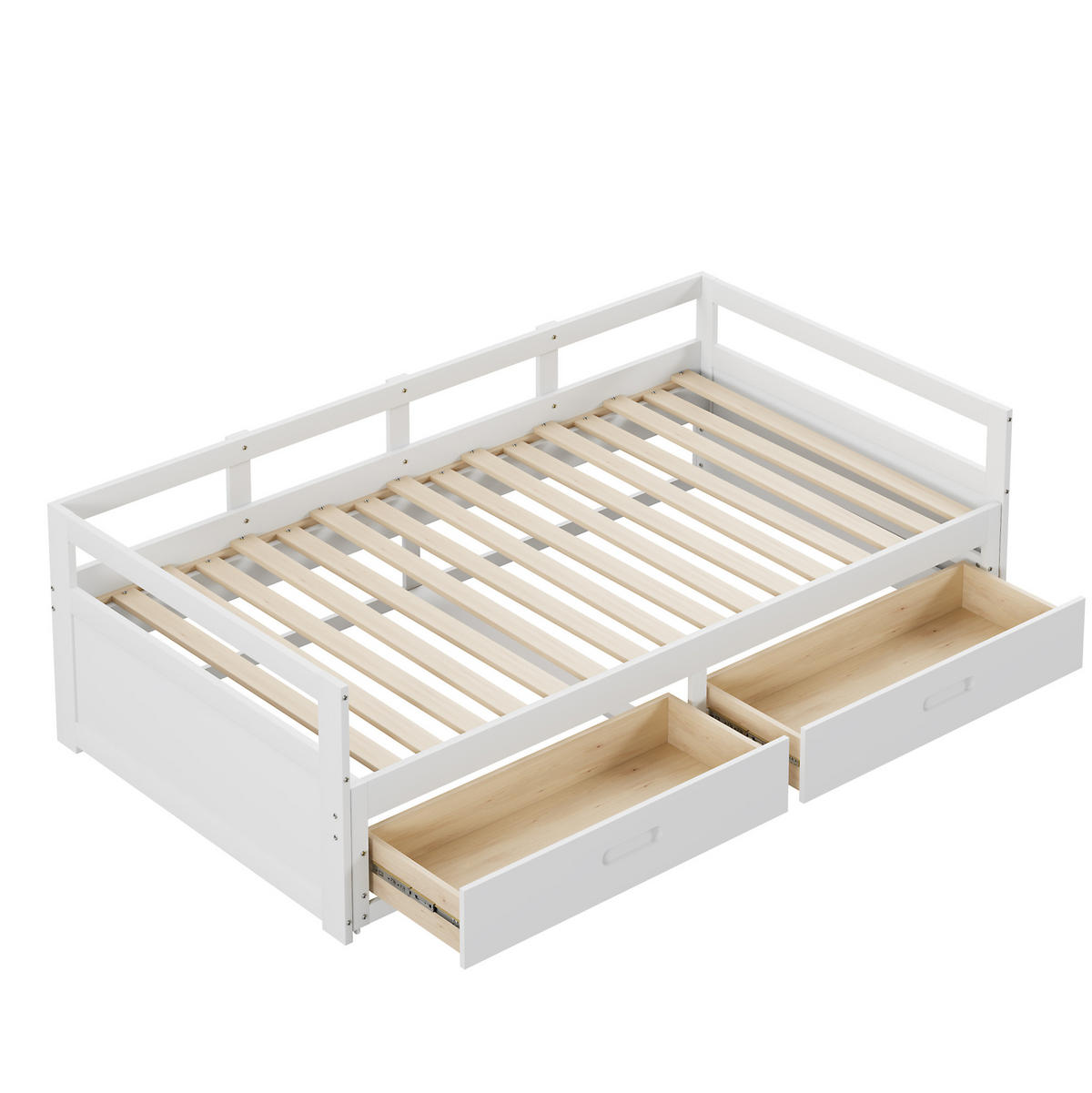 BETT mit Bettkasten 90/200 cm aus Kiefernholz in Weiß – ausziehbar auf 180/200 cm - Weiß, Holz (90/200cm) - BEAOK