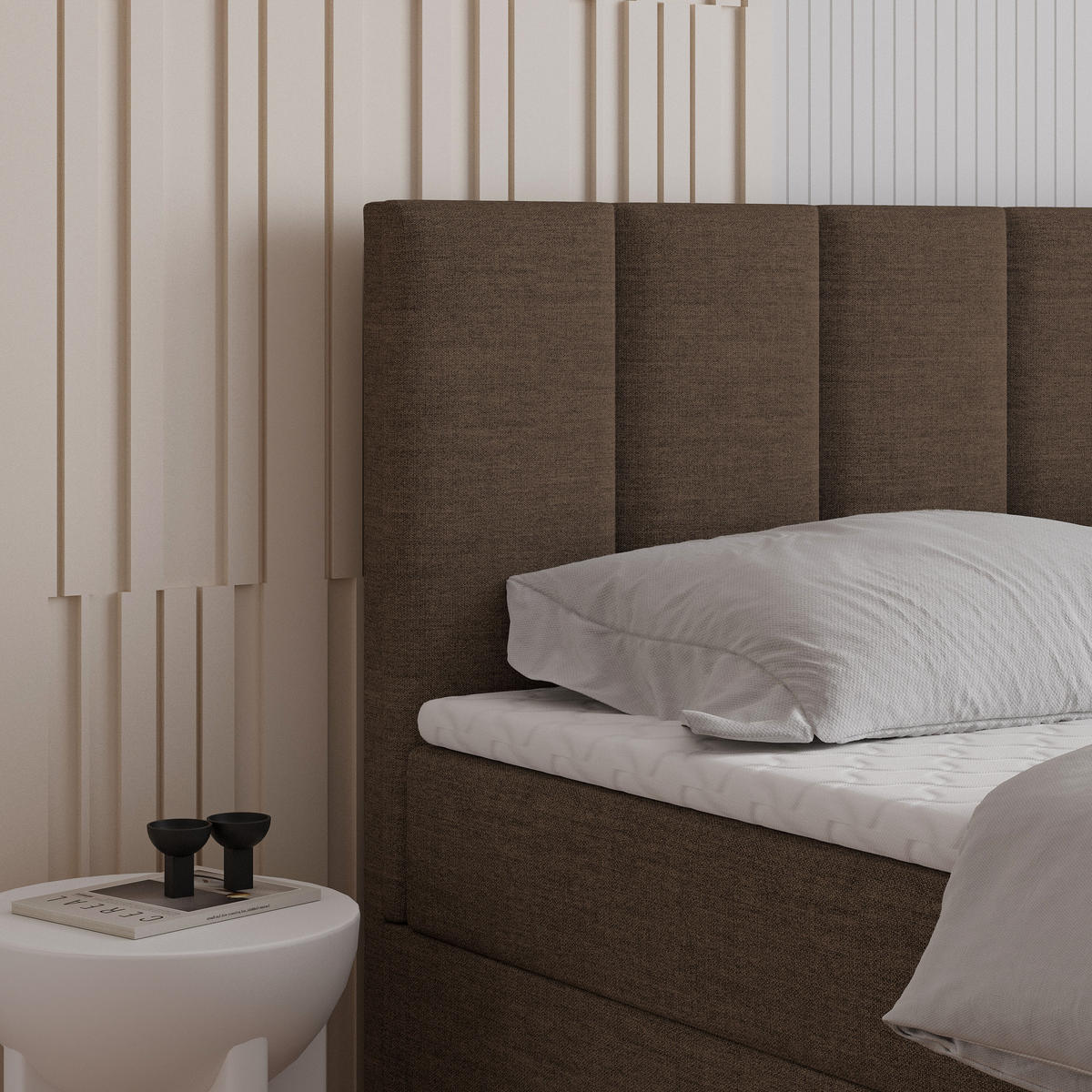 BOXBETT MERIL 160x200 cm mit Matratze und Topper - Braun - Braun, Holz (160/200cm) - MASSENO