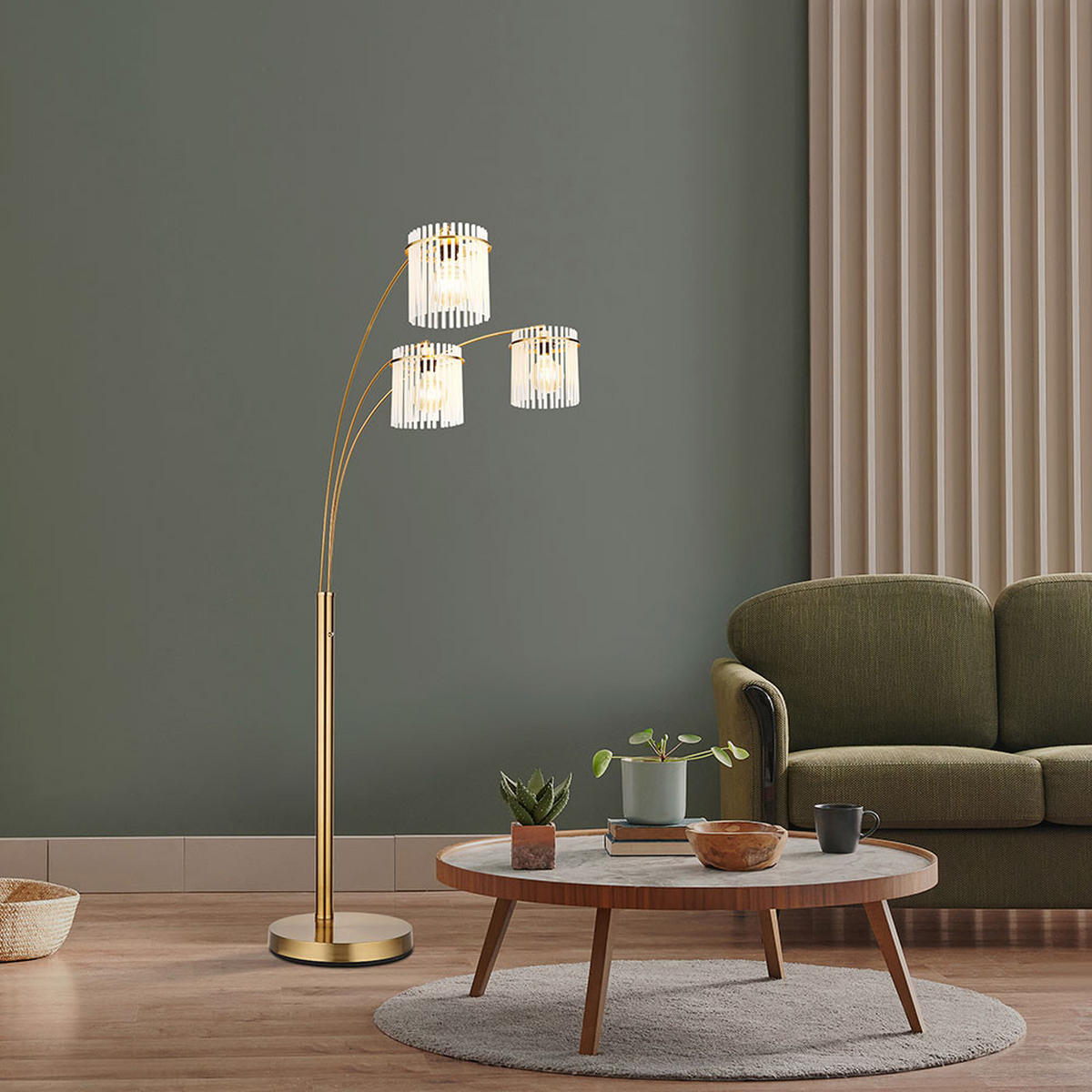 LED STEHLEUCHTE Metall Gold - Goldfarben, Glas (100/110/180cm) - Globo Lighting