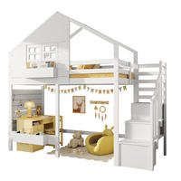 KINDEREINZELBETTEN aus Massivholz 90x200 cm in Weiß mit Stauraumtreppe & Fenster - Weiß, Holz (90/200cm) - Modfu