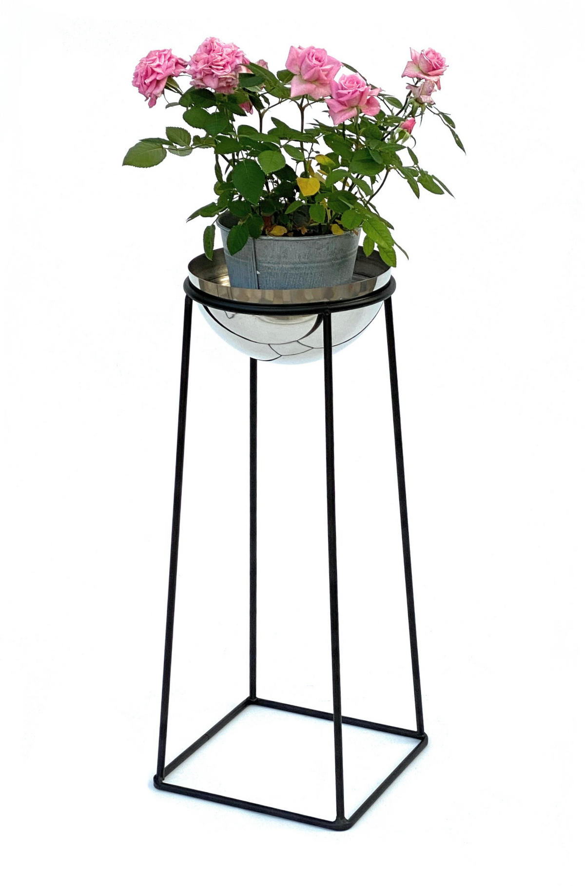 BLUMENHOCKER Schwarz Metall mit Topf Schwarz Silber 56 cm 96078 M - Schwarz, Metall (23/56/23cm) - DanDiBo