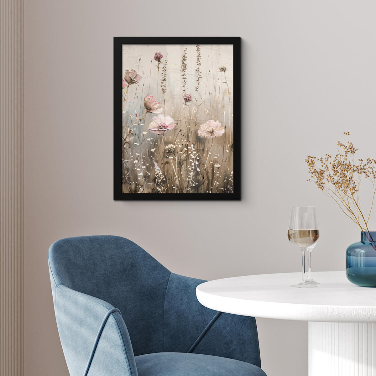 GERAHMTES BILD Blumen - Rosa - Modern - Beige 30x40 cm - Beige, Papier (30/40cm) - MuchoWow