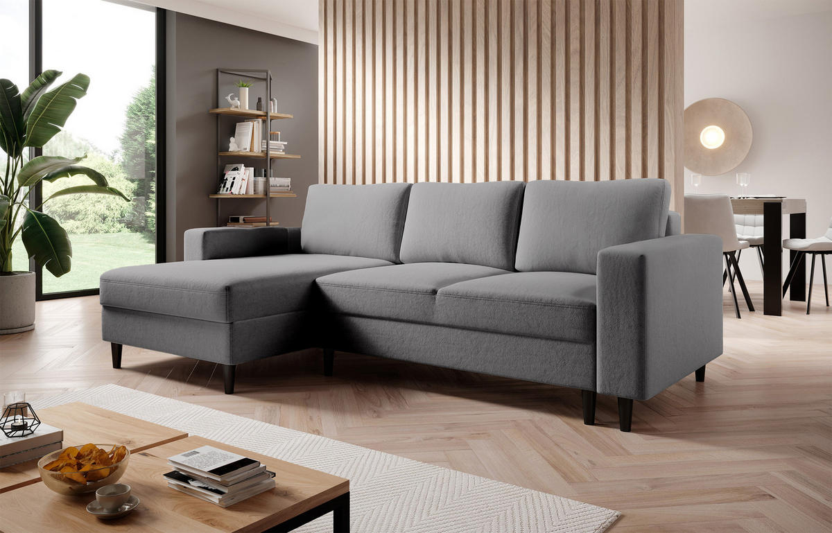 ECKSOFA Nalika Grau Velours - Schwarz/Grau, Holz/Textil (230/143cm) - Selsey