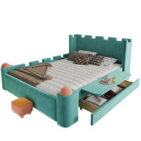 KINDERPOLSTERBETT 140x200 cm in Blaugrün mit Schublade und klappbarer Ablage - Blau, Holz (140/200cm) - IVMEU