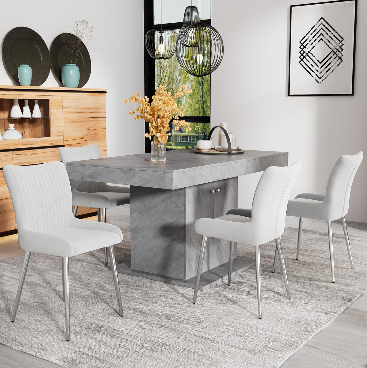 ESSZIMMERSTUHL 2er-Set Samt Grey mit Metallbeinen - Grau, Metall (47/85/58cm) - Meubliv