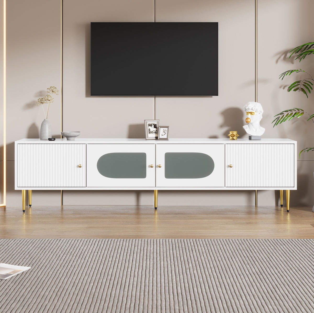 TV-LOWBOARD 170/35/50 cm mit 4 Türen, Kabeldurchlass und Soft-Close - Weiß, Holzwerkstoff (140/38/38cm) - BEAOK