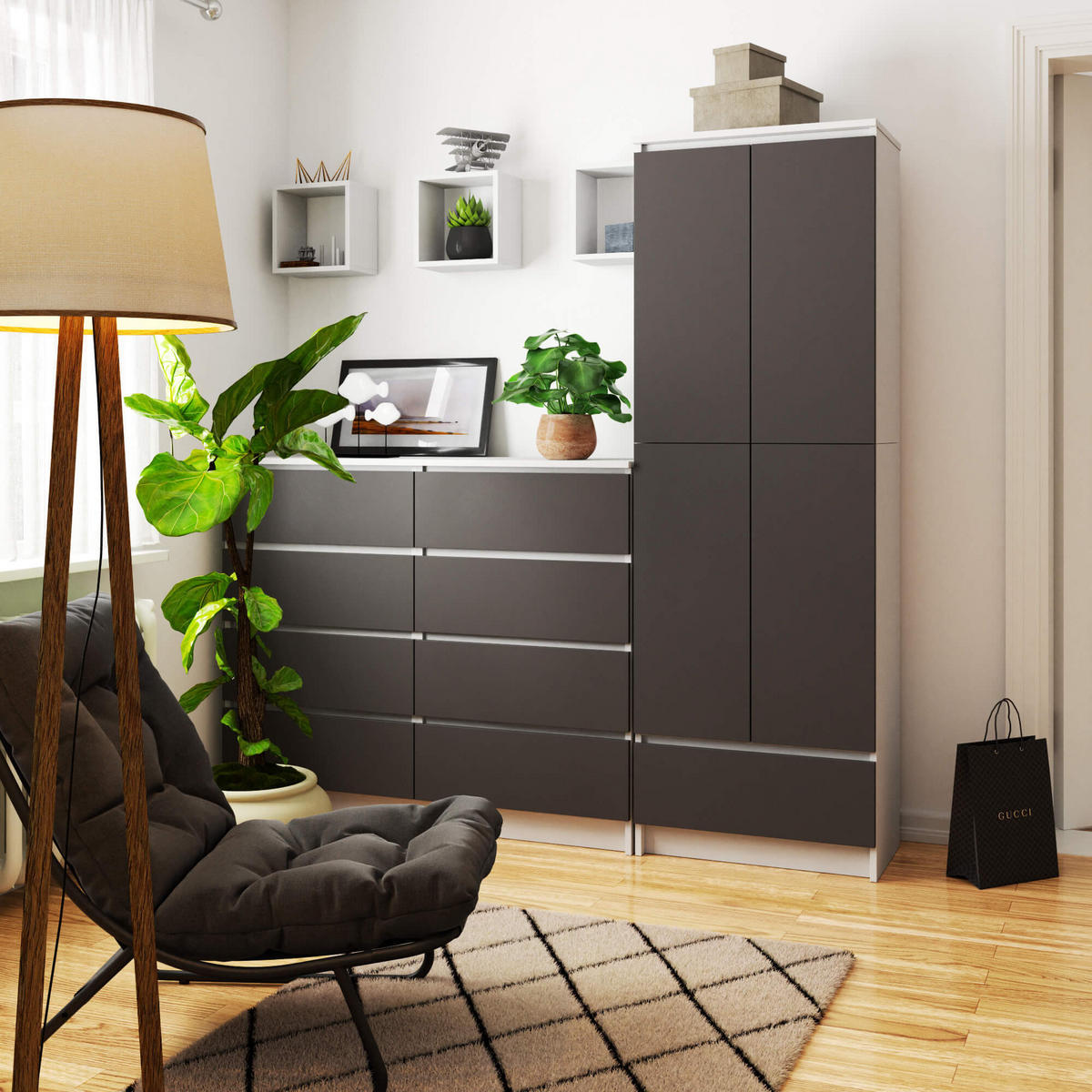 MEHRZWECKSCHRANK Weiß, Grau 60x180x35 cm - Graphitfarben/Weiß, Holzwerkstoff (60/180/35cm) - Akord