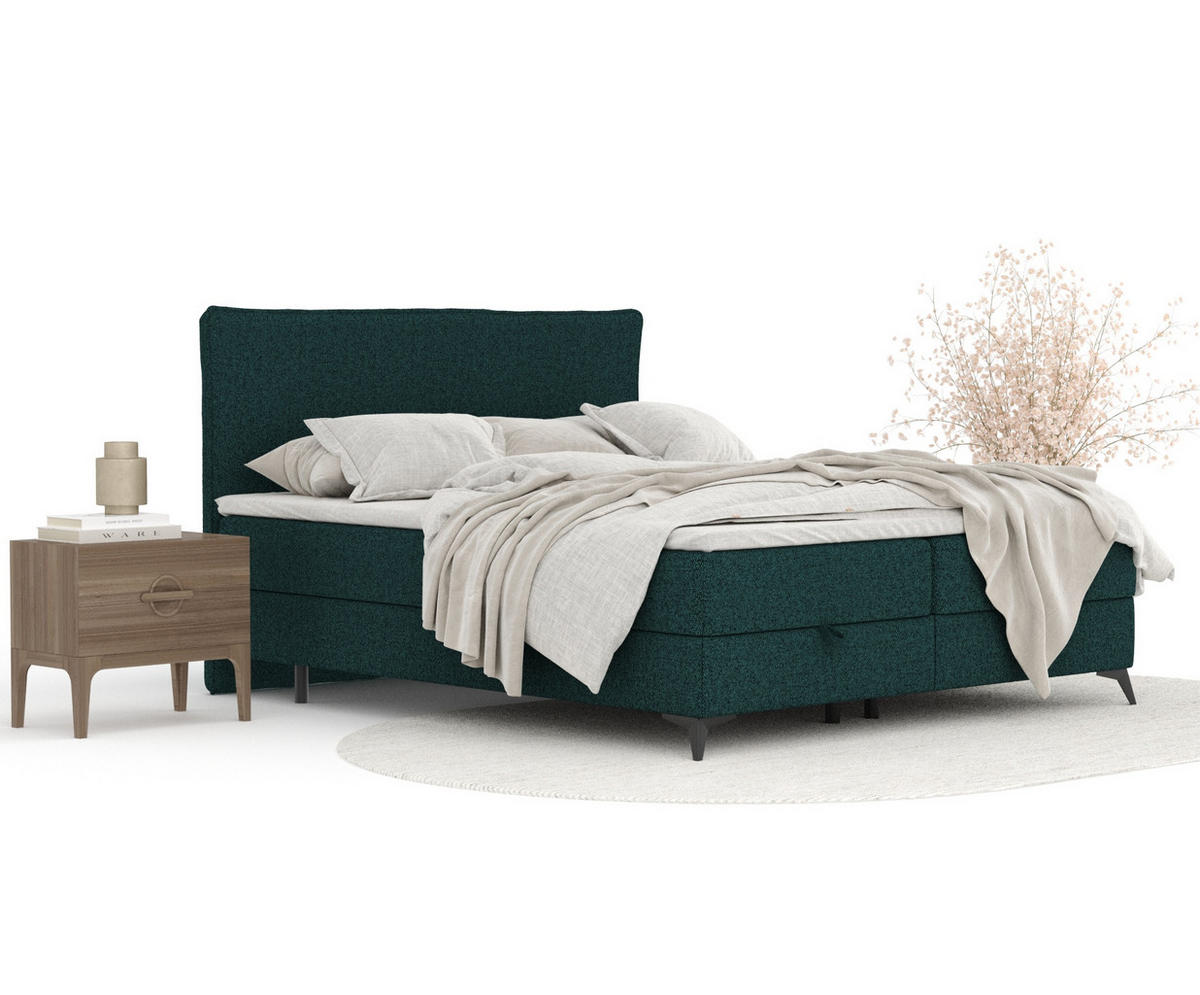 BOXBETT Peru Grün 140/200 cm im Webstoff - Schwarz/Grün, Holz/Holzwerkstoff (140/200cm) - Maison de Reve