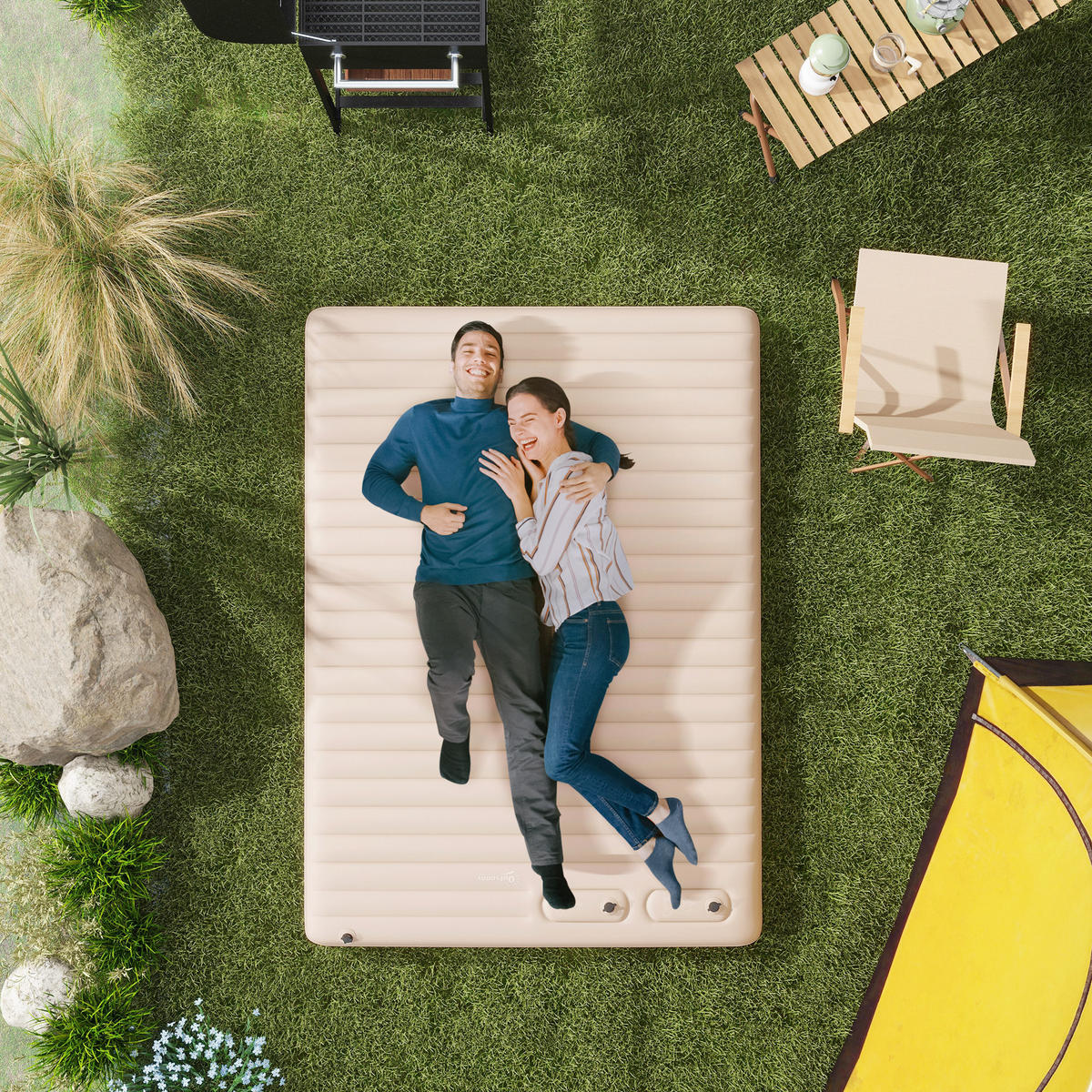 LUFTBETT, Polyester, Weiß, 195 x 140 x 10 cm - Weiß, Metall - Outsunny