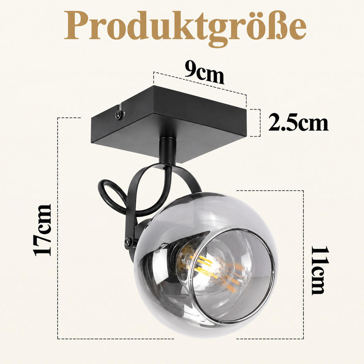 DECKENSTRAHLER Thromel 11/11/17 cm - Schwarz, Glas/Metall (11/11/17cm) - ZMH