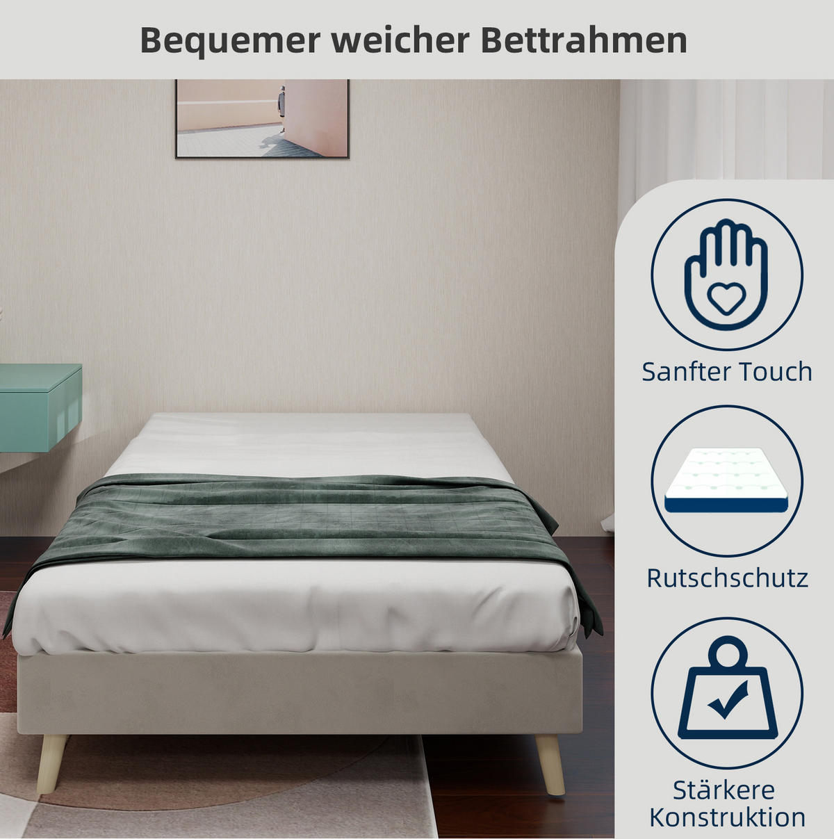 POLSTERBETT 90/200 cm Beige aus Stoff und Metall mit Stauraum - Beige, Textil (90/200cm) - OKWISH
