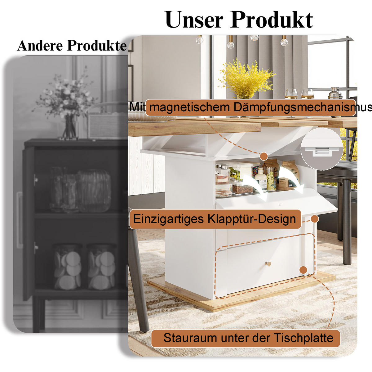 ESSTISCH 80/140/75 cm Weiß aus MDF ausziehbar 110–140 cm mit Stauraum - Weiß, Holzwerkstoff (140/80/75cm) - OKWISH