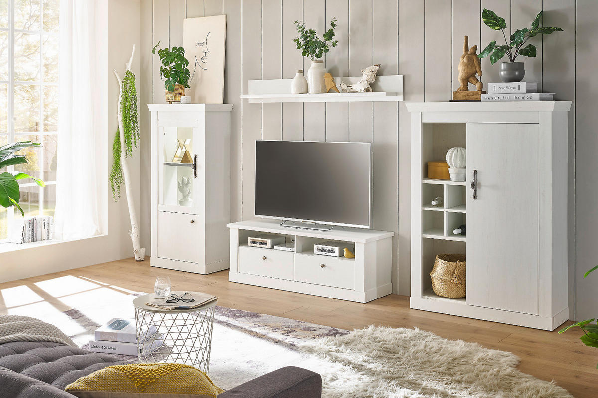 KOMMODE weiß Pinie Landhaus, Highboard 105 x 146 cm, Soft-Close-Funktion - Weiß, Holzwerkstoff/Kunststoff (107/146/38cm) - Furn.Design