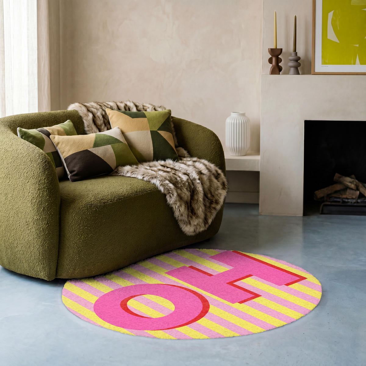 TEPPICH - Text - Streifen - Rosa - 90x90 cm - Pink, Kunststoff/Textil (90/0.4cm) - OnlyWow