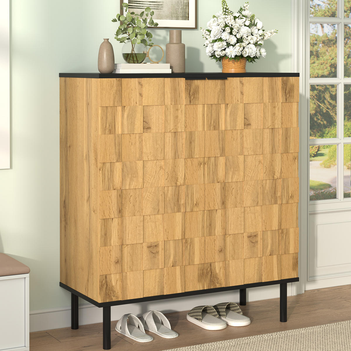 SCHUHSCHRANK 80/35/91,5 cm natur aus Spanplatte mit Mosaikfront - Naturfarben, Holzwerkstoff (80/91/35cm) - OKWISH