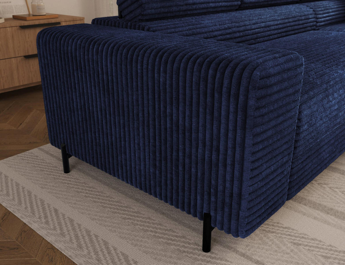 ECKSOFA COLESIO L-Form, Schlaffunktion, Bettkasten, verstellbare Kopfstützen, Wellenfederung, Metallfüße, breiter Cordstoff - Schwarz/Dunkelblau, Kunststoff/Metall (204/269cm) - Wohnideebilder