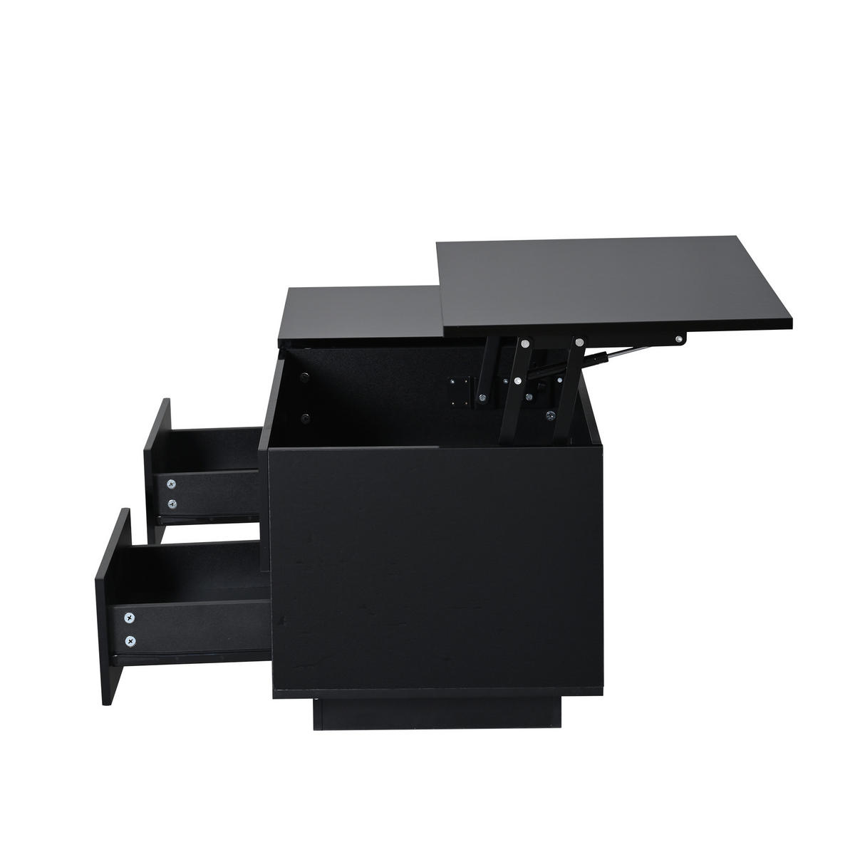 COUCHTISCH 100/45/43 cm Schwarz aus Holzwerkstoff mit höhenverstellbarer Tischplatte LED und 2 Schubladen - Schwarz, Holzwerkstoff (100/45/43cm) - OKWISH