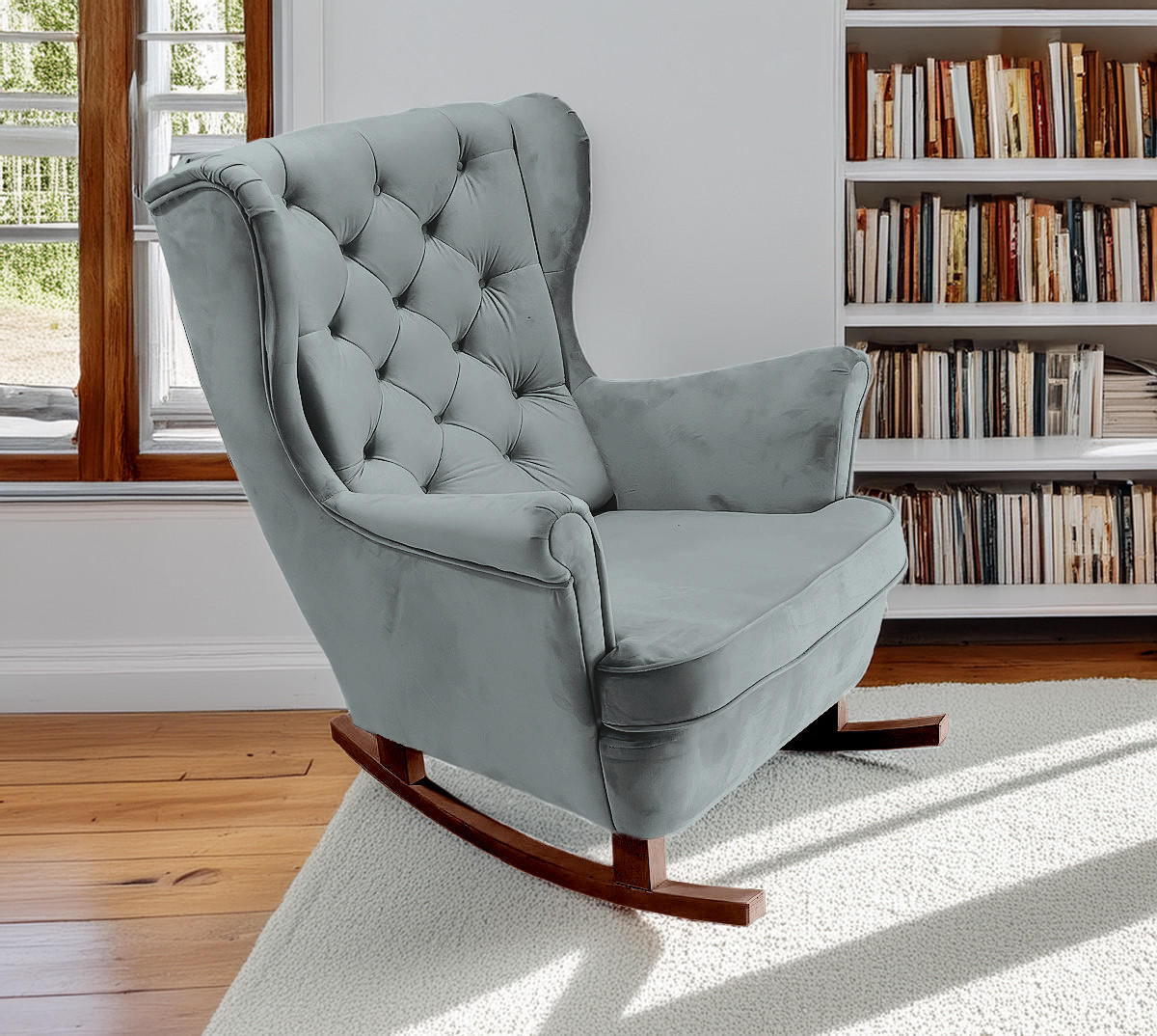 SCHAUKELSESSEL mit gepolstertem Sitz und Armlehnen, 102x81x95 cm, Asche_29859 - Zinkfarben/Braun, Holz/Textil (81/102/95cm) - DomoHome