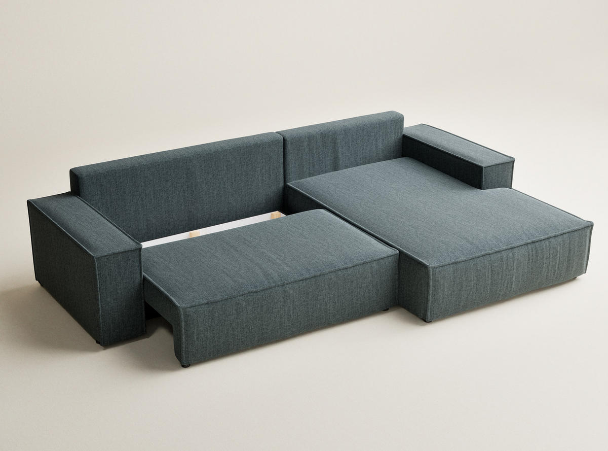 ECKSOFA Maze Blau Webstoff - Rechts Seite - Blau/Schwarz, Holz/Holzwerkstoff (294/185cm) - Maison de Reve