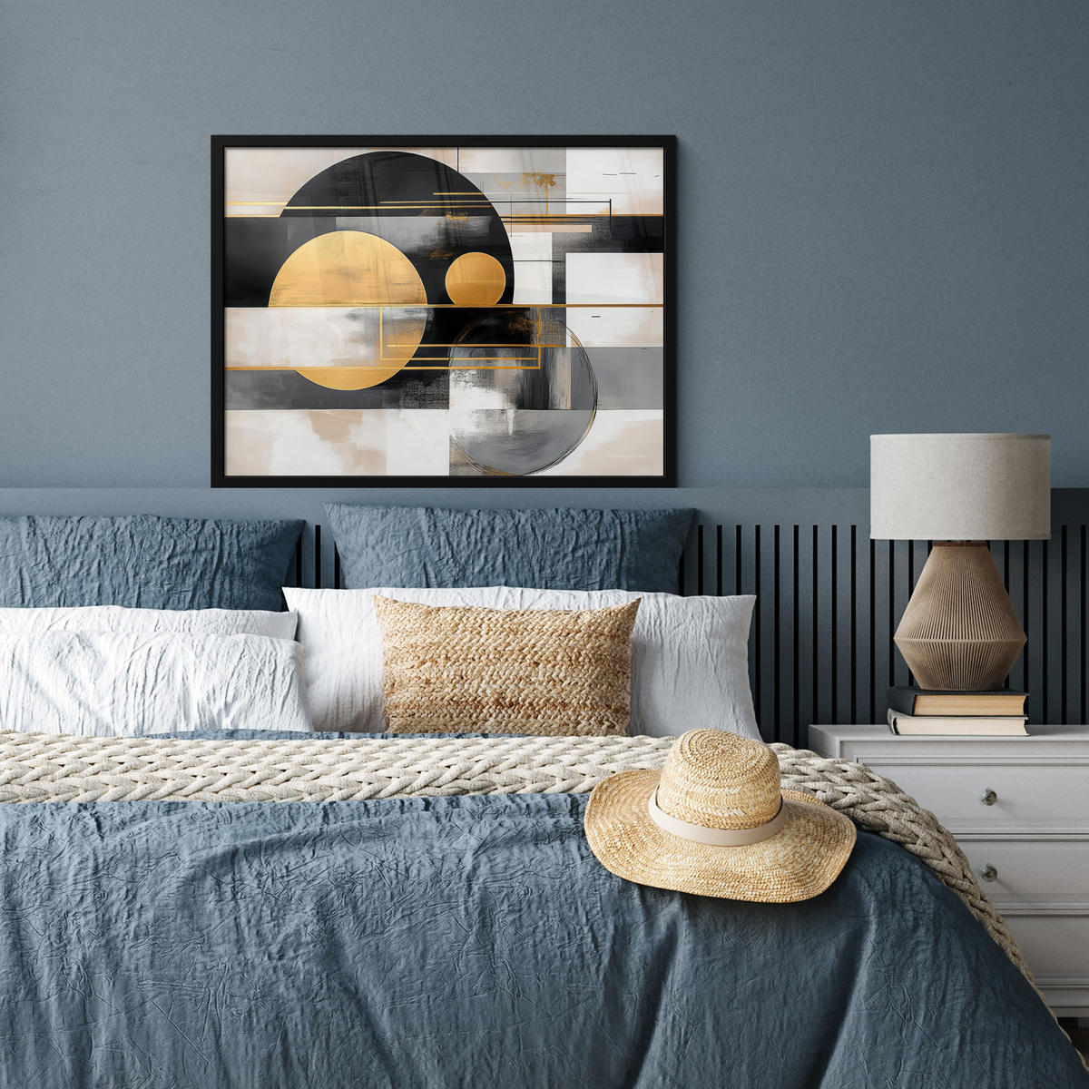 ZARÁMOVANÝ PLAGÁT Abstraktné - Zlato - Striebro - Tvary - Estetické - Moderné 80x60 cm - zlatá, papier (80/60cm) - MuchoWow