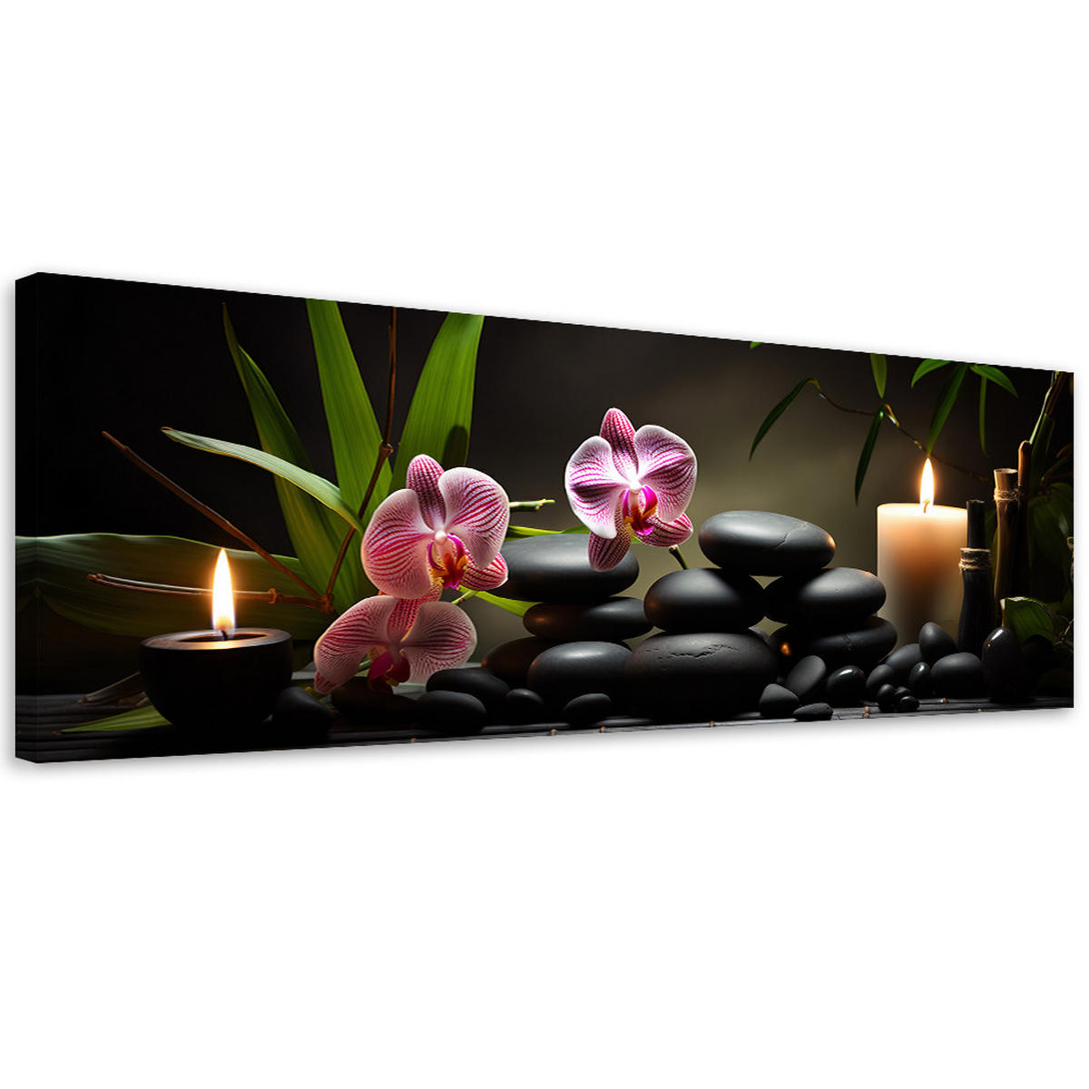 WANDBILD orchidee kerze orchidee - Schwarz, Textil (90/30cm) - Feeby